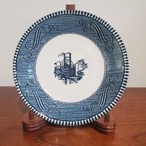 Vintage Currier‎ And Ives Blue & White Transferware Steamboat 6" Plates Set Of 2